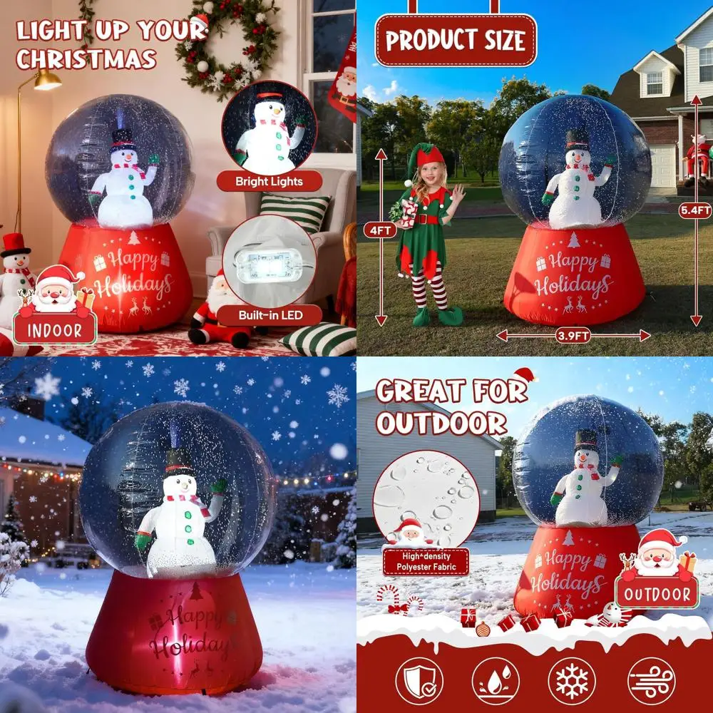 

5.4ft LED-lit Snow Globe Inflatable with Snowman and Falling Snowflakes for Outdoor Indoor Christmas Decor
