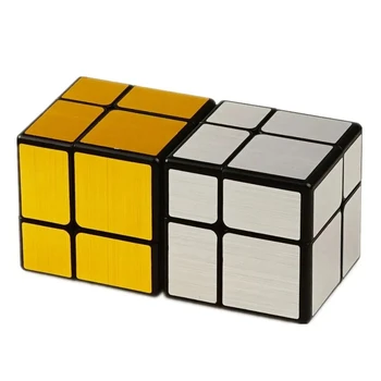 QiYi Mirror 2x2 Magic Cube Puzzle Speed Magic Cube Golden/Silver Sticker Cube Toys For…