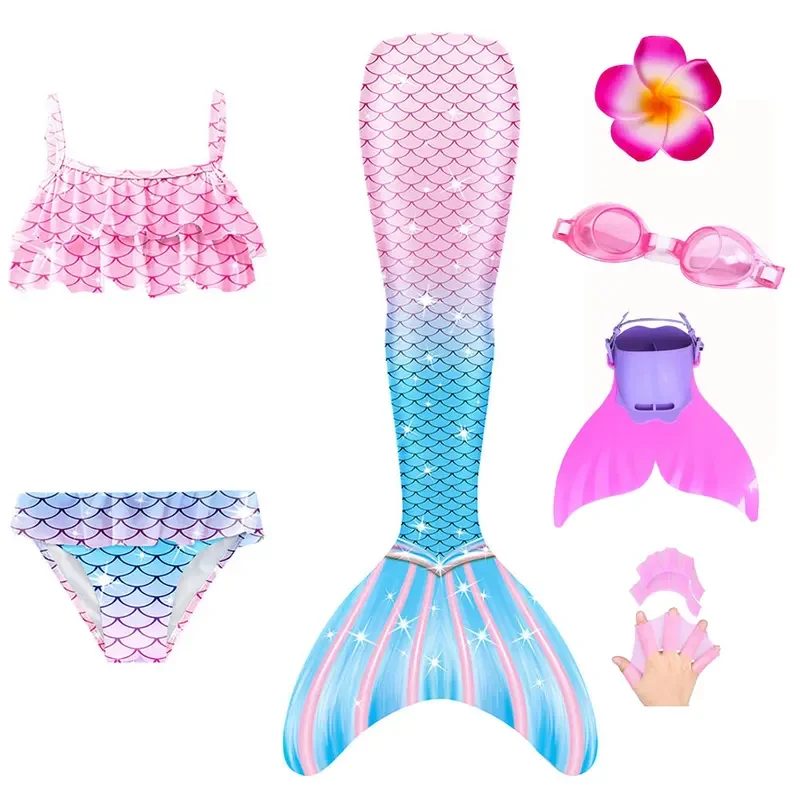 ชุดหางนางเงือกบิกินี่ท็อปส์กางเกงขาสั้นสําหรับสาวว่ายน้ํานางเงือกแฟนซี beachwear ชุดว่ายน้ําชุดคอสเพลย์