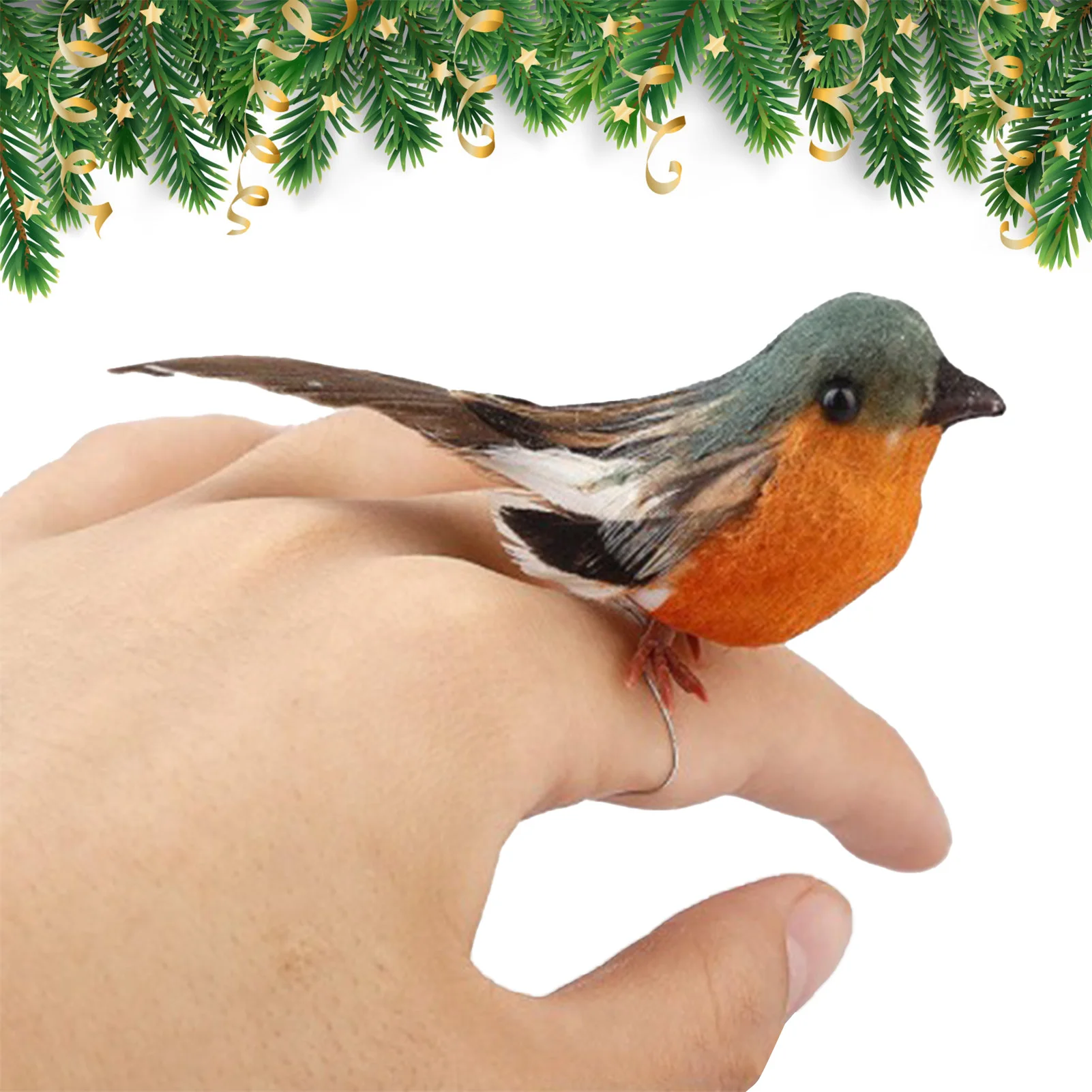 Cute Artificial Feathers Robin Bird Vivid Color And 3d Effect Christmas Tree Decoration Suitable For Flower Arrangements Trees