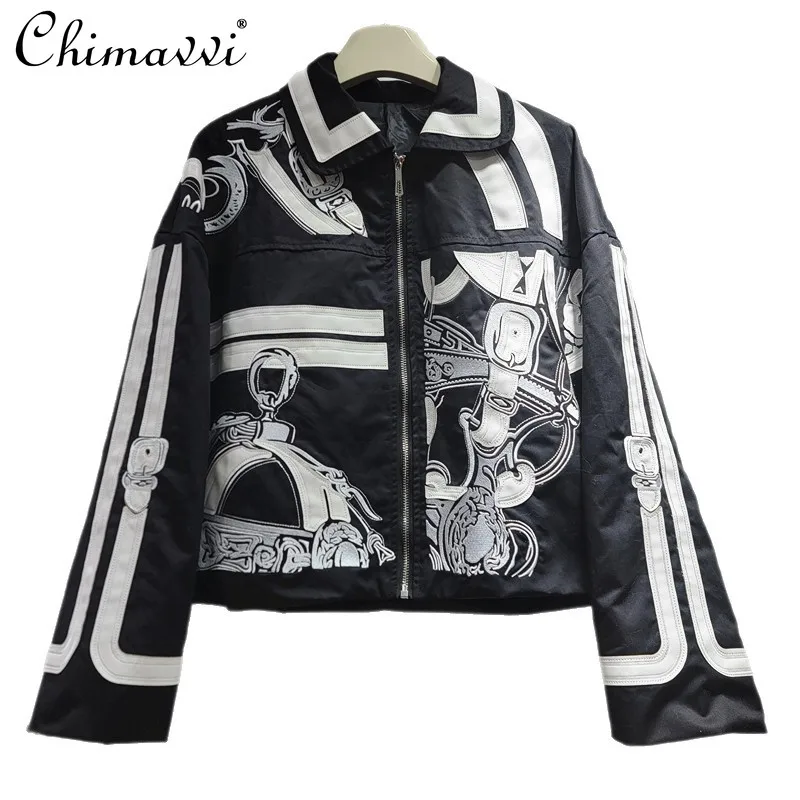 Spring New Heavy Embroidery Patchwork Design Women's Loose Casual Short Top Fashion Long Sleeve Loose Personality Jacket