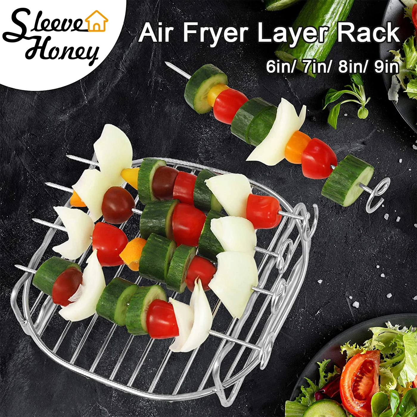 Double Layers Air Fryer Racks Stainless Steel Grill Multi-purpose Roasting Rack  Skewers Baking Tray Air Fryer AccessoriesTools