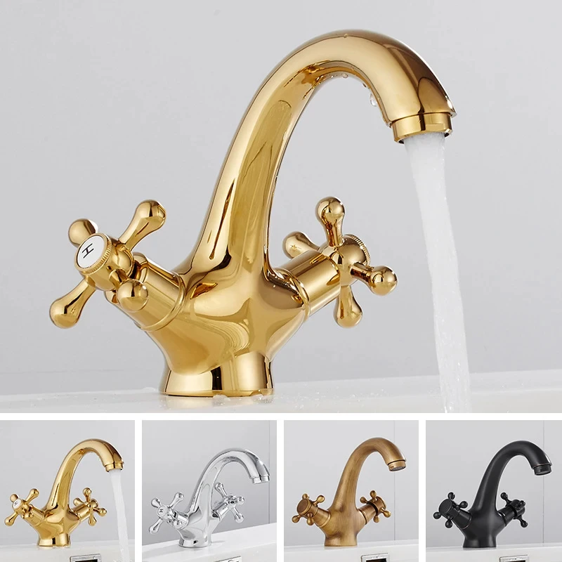 

Antique Brass Bidet Shower Basin Faucet Dual Cross Handles Hot Cold Water Mixer Tap Spout Kitchen Bathroom Toilet Water Tap