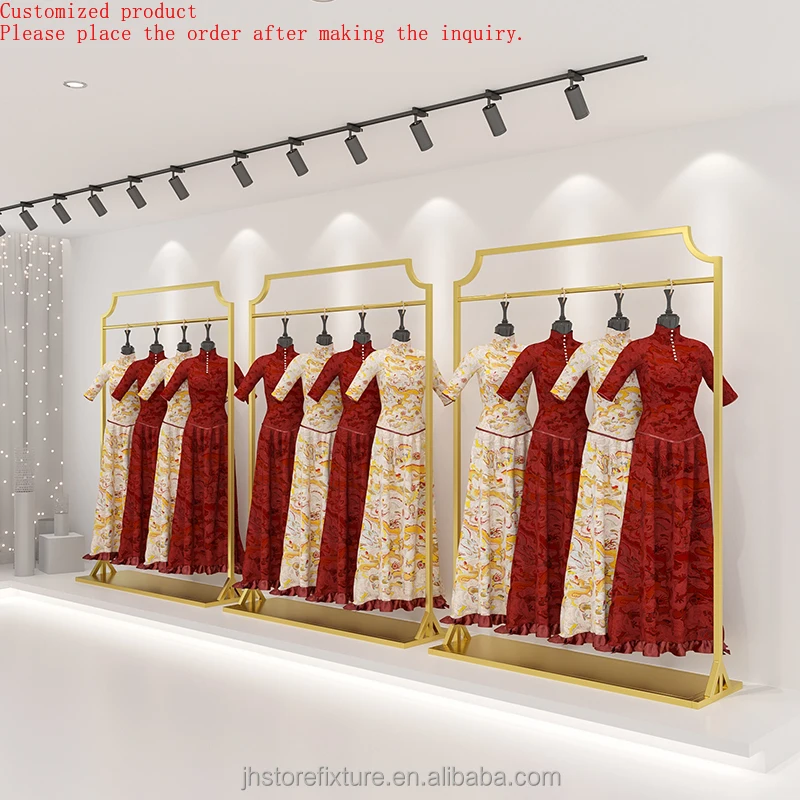 

Save Space Clothes Rack Heavy Duty Commercial Floor Standing Closet Hanging Gold Wedding Dress Rack Garment Stand