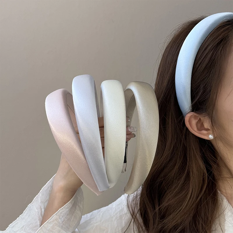 

Fashion Solid Color Satin Hair Bands Girls Vintage Elastic Hair Band Thicken Headband Hair Hoop Korean Hair Accessories Women