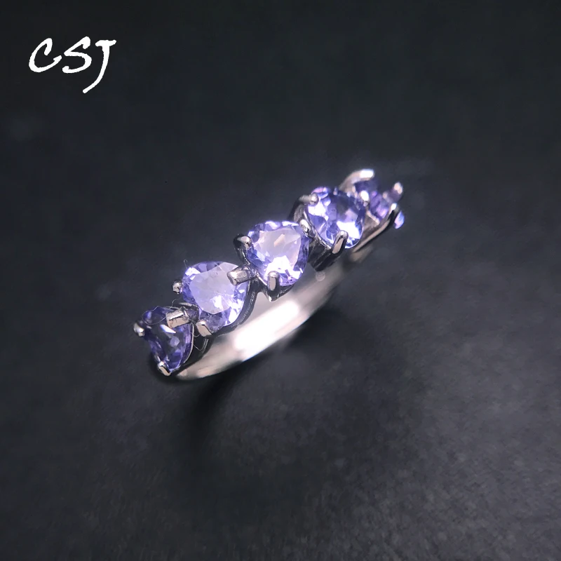 Elegant Natural Tanzanite Ring 925 Sterling Silver Gemstone Heart 4mm for Women Lady Birthday Party Jewelry Gift