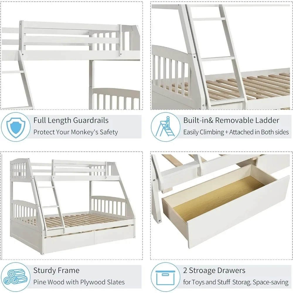 Kinderbedframe, Converteerbaar Tot 2 Gescheiden Bedden, Kinderbedframe