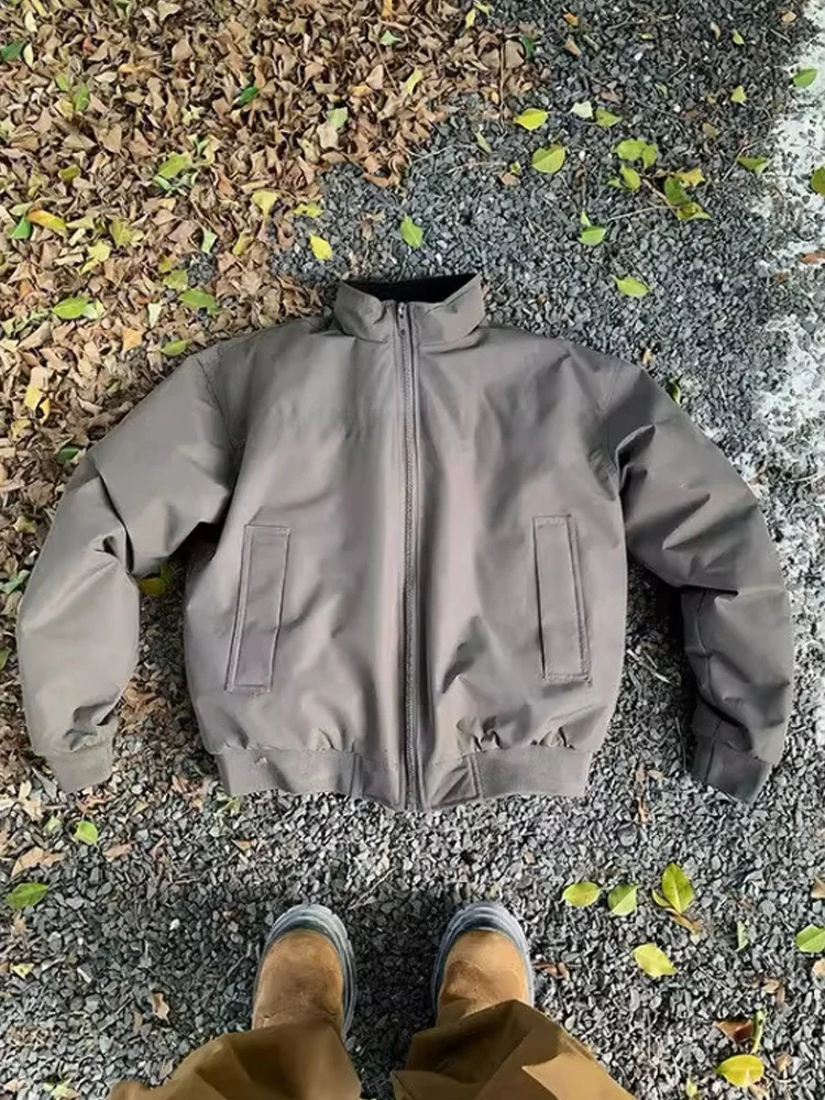 

American Sle Haome Loose Fit Jaet Coat Men's Autumn Winter Flight Instructor Stand Collar Baseball orm oulder En...