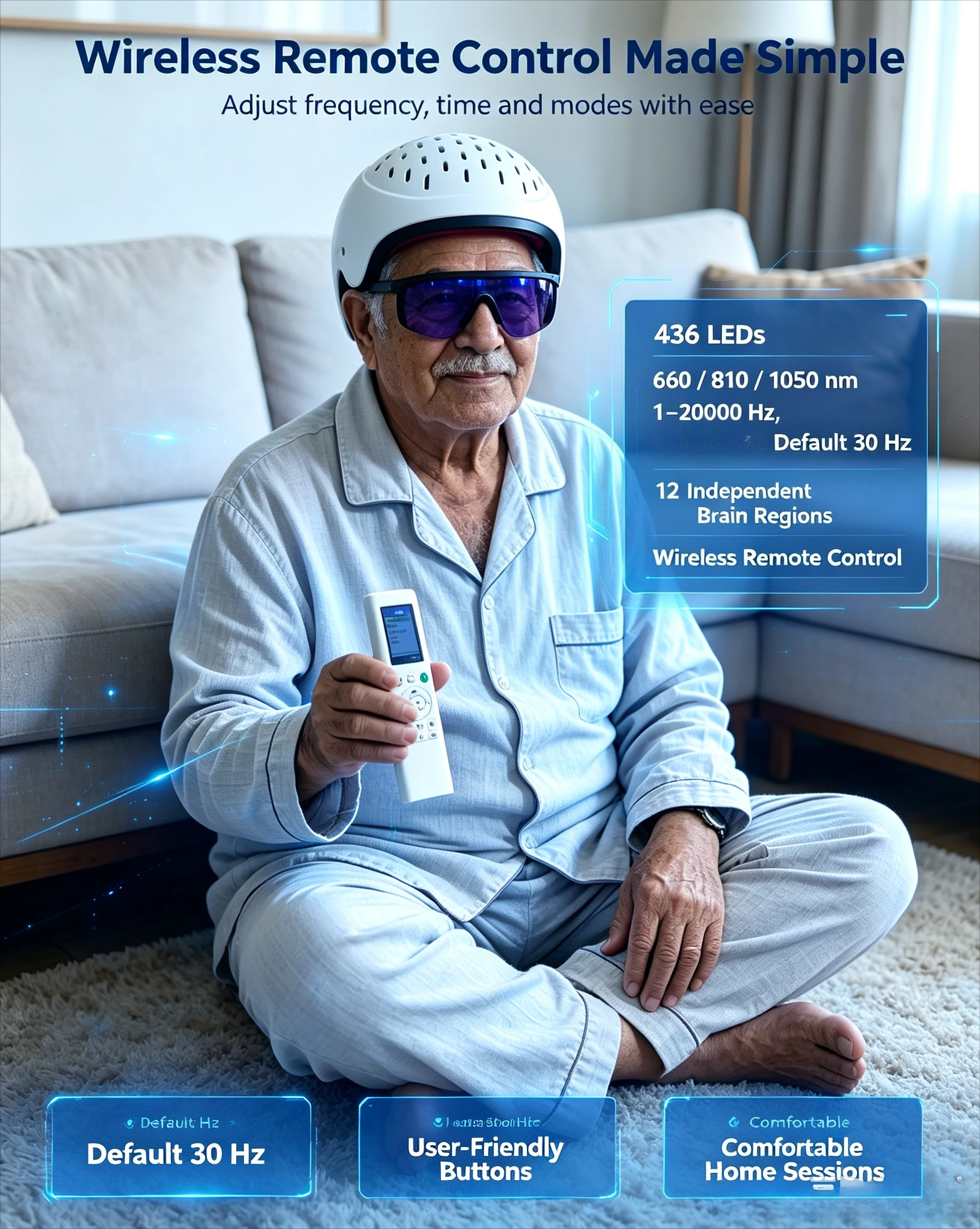 Infrared Light Therapy Helmet 1070nm, Supports Neurological Function and Sleep, Home Device for Parkinson’s Care