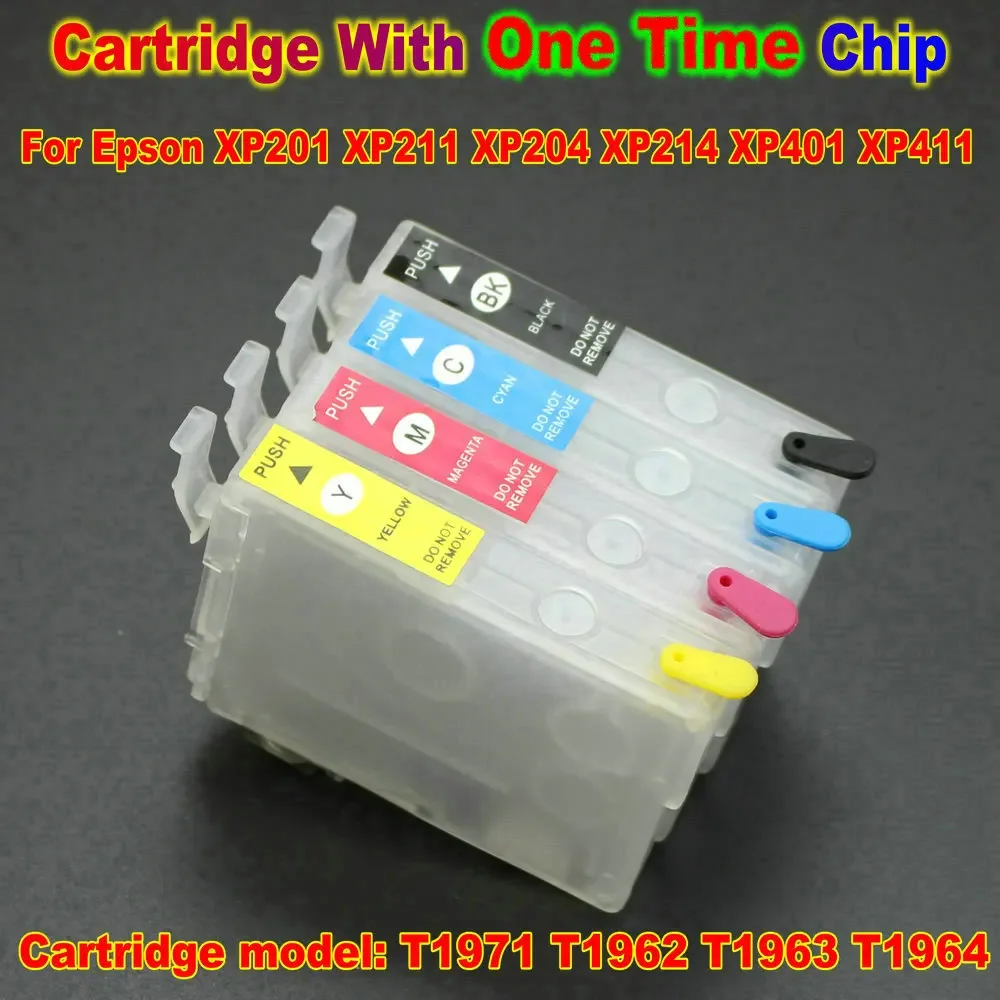 

4pcs Refill Ink Cartridge with Chip for Epson XP-101 XP-201 XP-204 XP-401 XP-411 XP-211 XP-214 WF-2532 Printer T1971 T1962-T1964