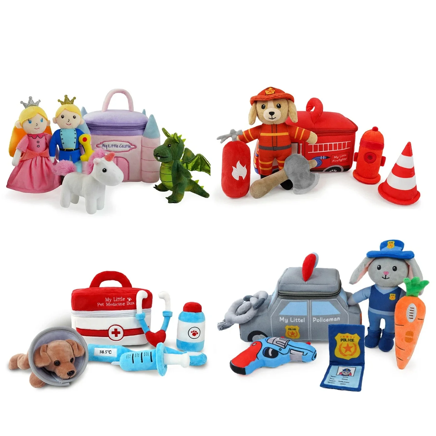 

Cute Pretend Play Plush Toy Set My Little Policeman Chef Detective Firefighter Doctor Pirate Role-Play Toys Gift for Kids