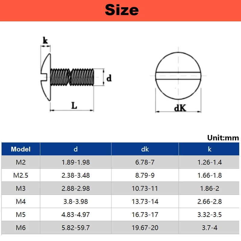 304 Stainless Steel One-word Slot Extra Large Flat Head Slotted Screw GB947 Screw Flat Round Head Bolt M2.5 M2 M3 M4 M5 M6