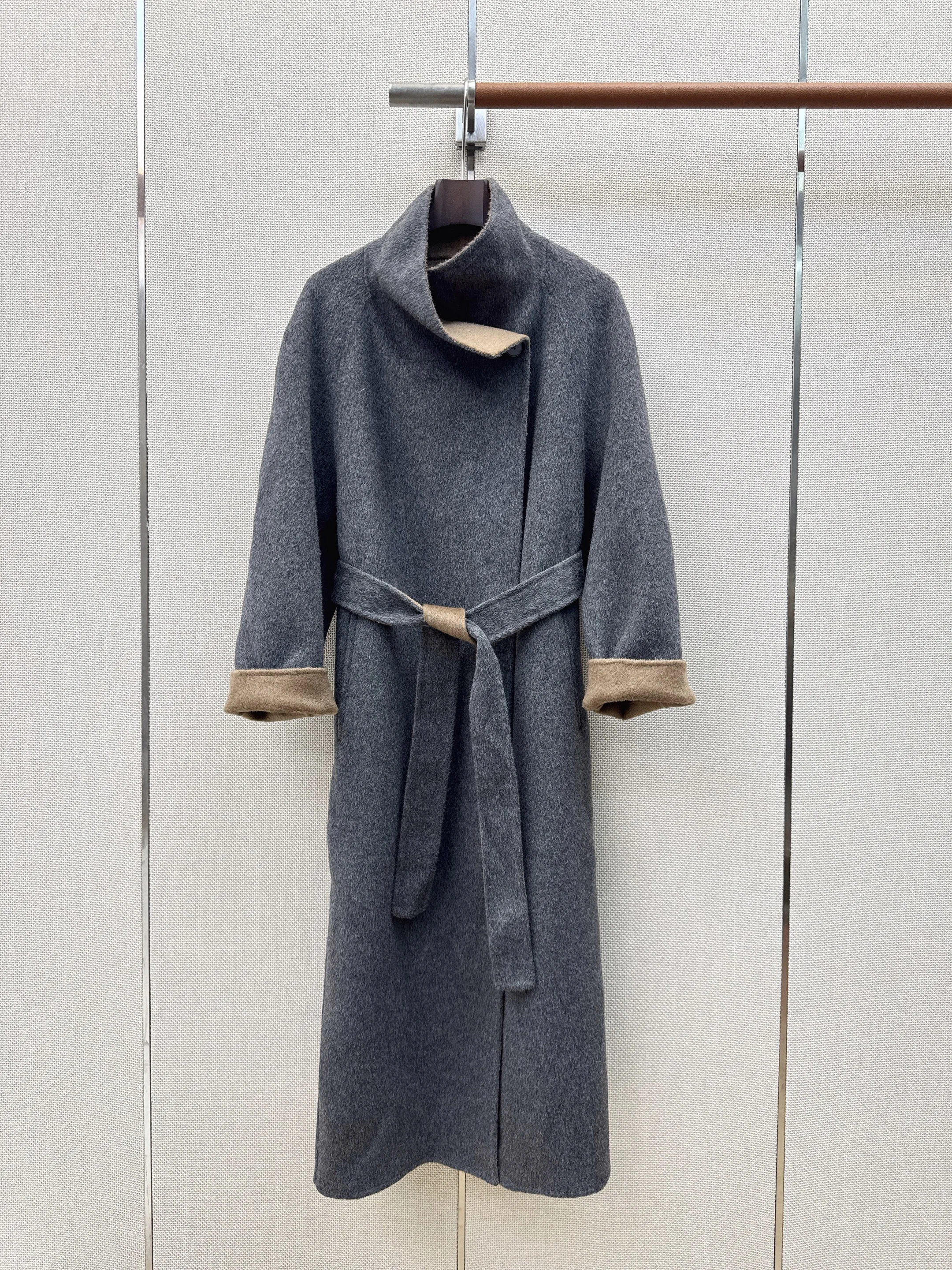 Autumn Winter New Arrival Long Double Faced Wool Coat Stand Collar H Silhouette Pure Handmade Double-sided Wool Fabric Delicate