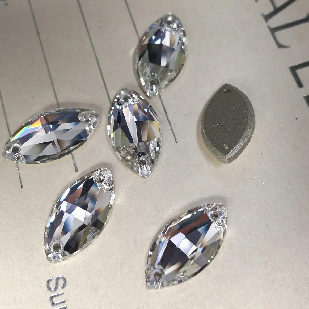 Crystal Strass Navette Flat Rhinestones Horse Eyes Sewing Glass Stone Beads DIY Crafts Garment Accessories Decoration Diamond