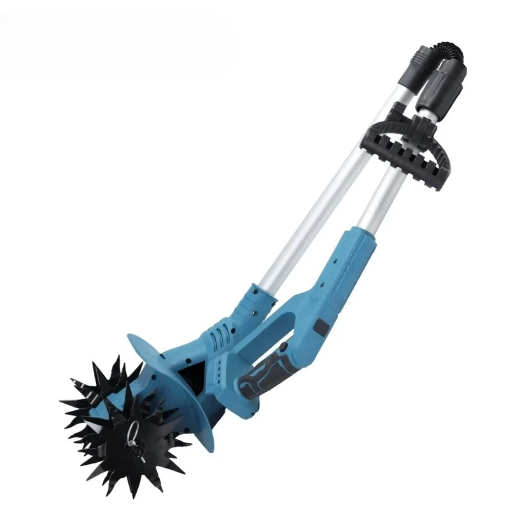 

Rechargeable Lithium Battery Garden Cultivator, cordless tiller for soil plowing, weeding & lawn care.