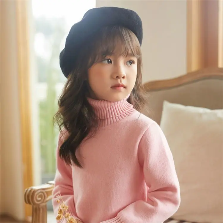 Sweater New Baby Girls\' Autumn and Winter High Neck Pullover Children\'s Single Layer Lining Super Thick Undercoat