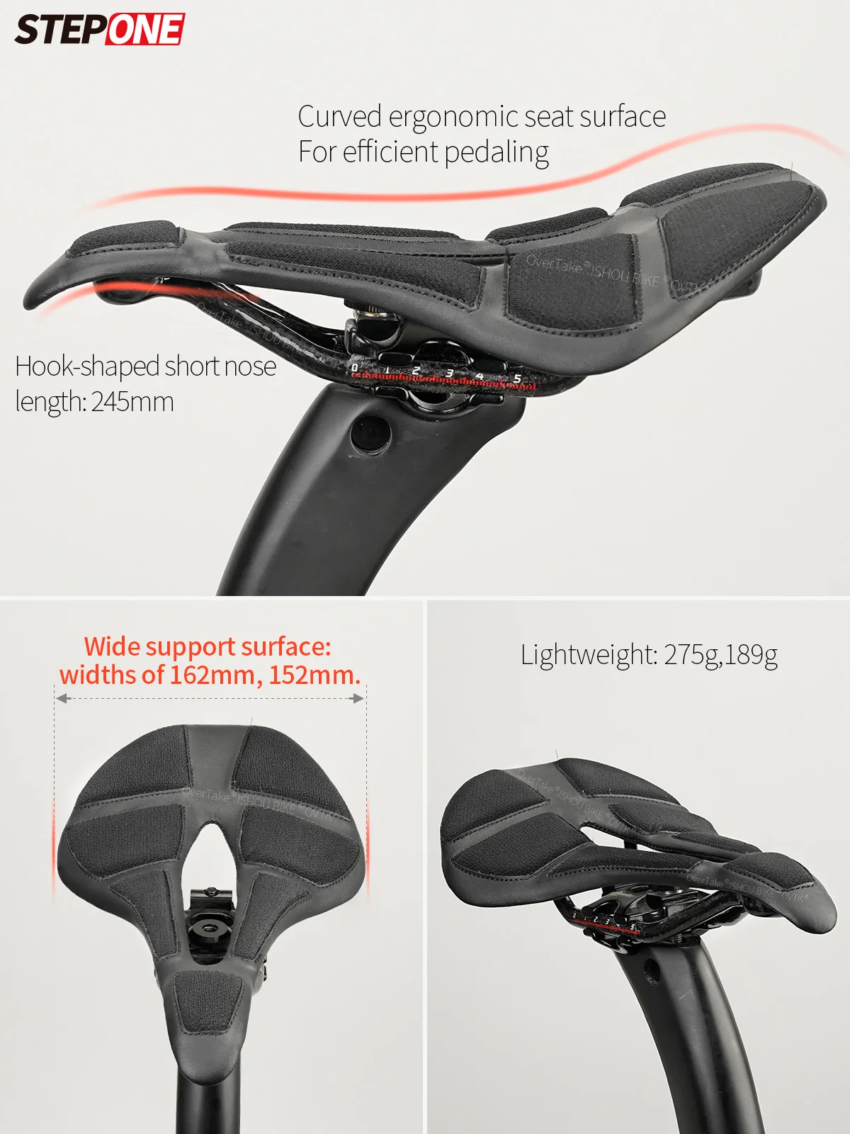 เบาะจักรยาน STEPONE รุ่น Ultralight Racing Hollow สำหรับจักรยานเสือภูเขาและจักรยานถนน รางคาร์บอน ทรงสั้น นั่งสบาย กว้างขึ้น อุปกรณ์เสริมสำหรับการปั่นจักรยาน