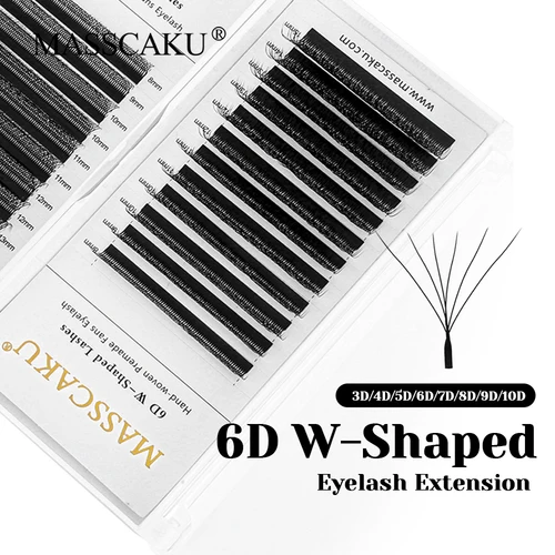 Pestañas MASSCAKU de alta calidad, 0,07mm de espesor, negro mate, forma de W, venta al por mayor, pestañas de volumen rusa esponjosas de todos los tamaños para profesionales