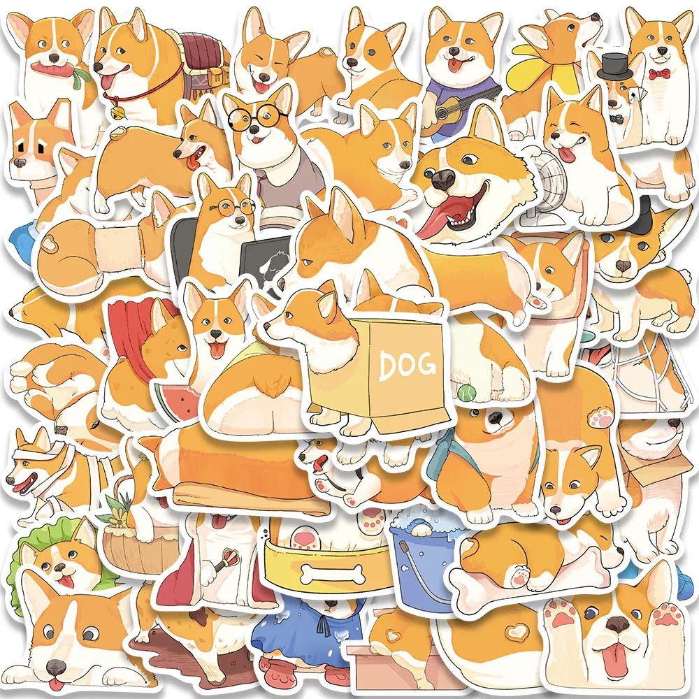 

50PCS Cute Corgi Puppy Fluffy DOG Cartoon Sticker Kawaii Album Scrapbooking Diary Phone Planner Car Sticker Decals Kids Toy