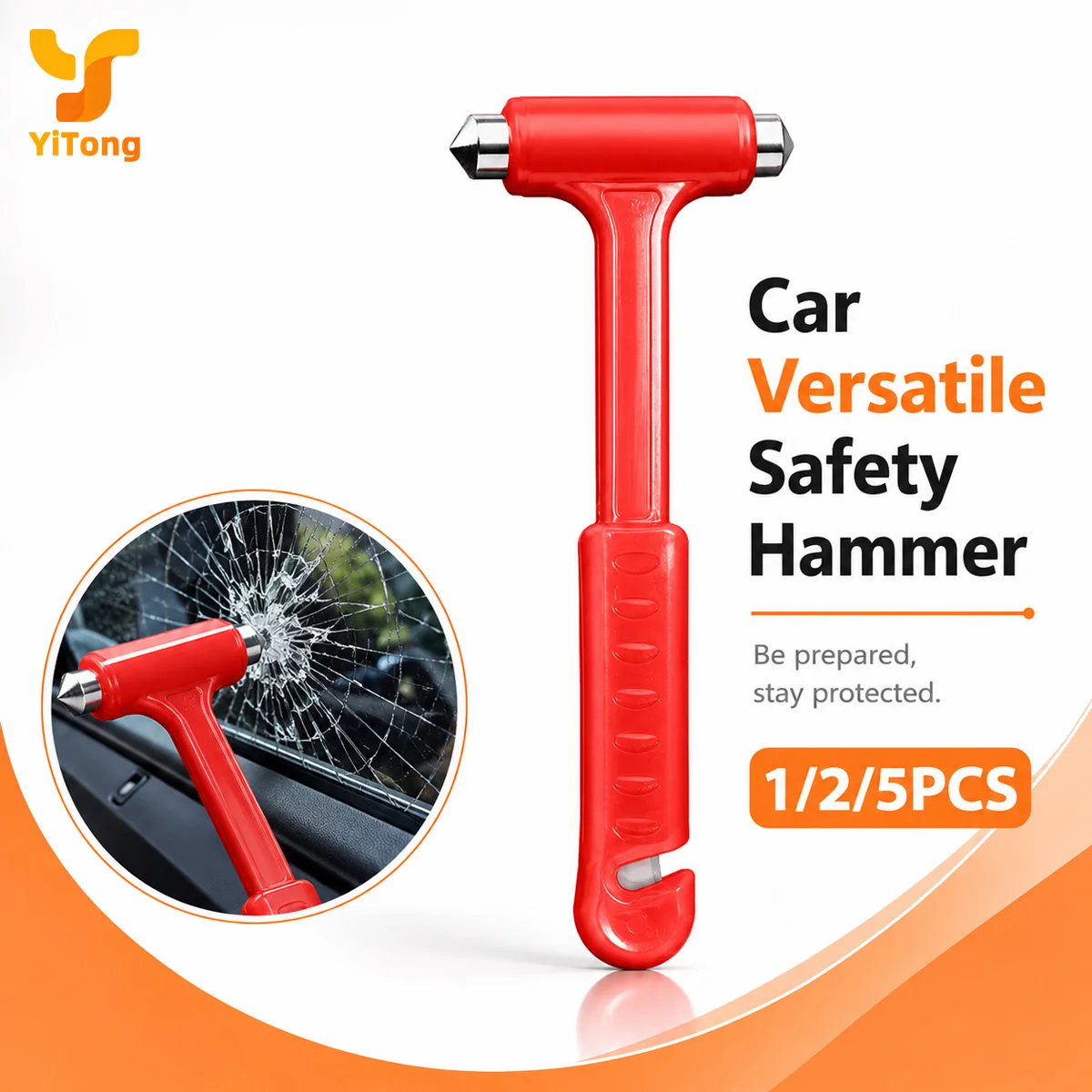Yitong 1/2/5PCS 2‑in‑1 Car Emergency Escape Tool Window Breaker Seatbelt Cutter Safety Hammer for Vehicle Interior Emergency Use