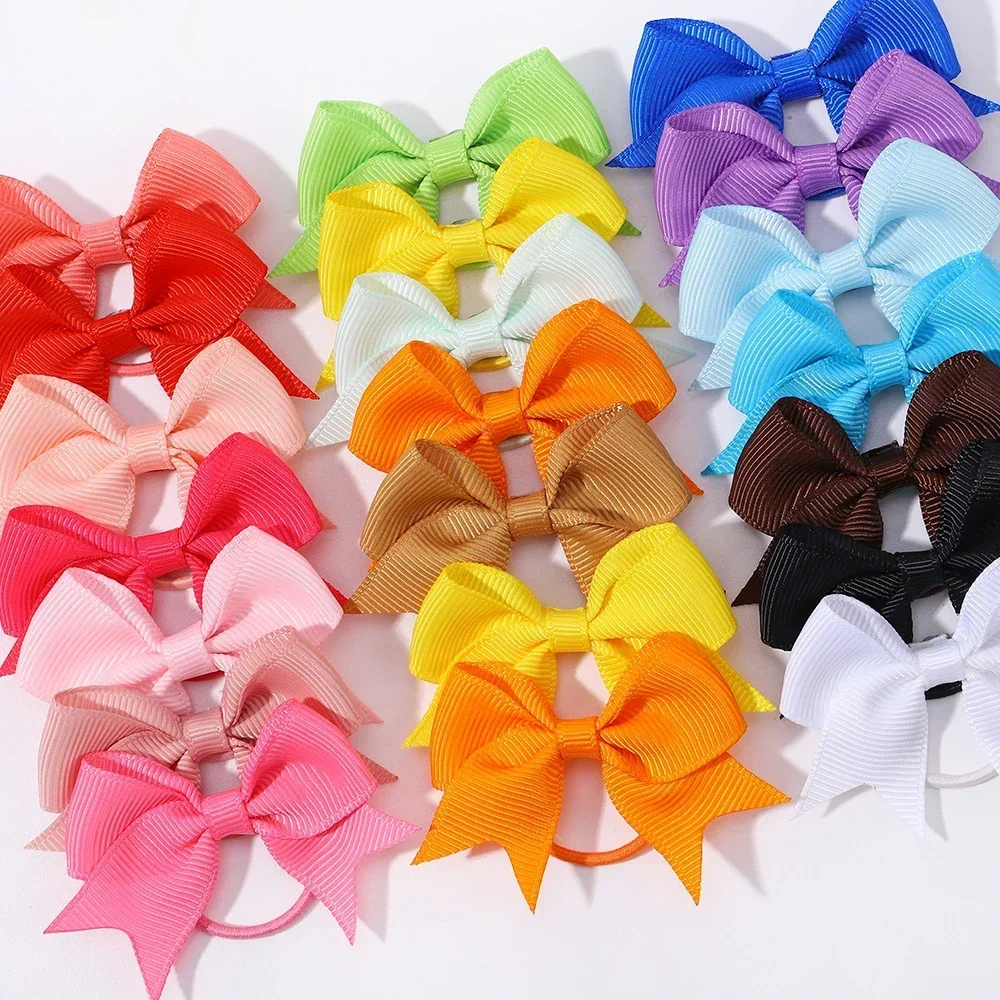 10Pcs/lot Grosgrain Ribbon Pigtail Hair Bows Elastic Hair Ties Hair Bands Holders New Year Accessories for Baby Girls Gift