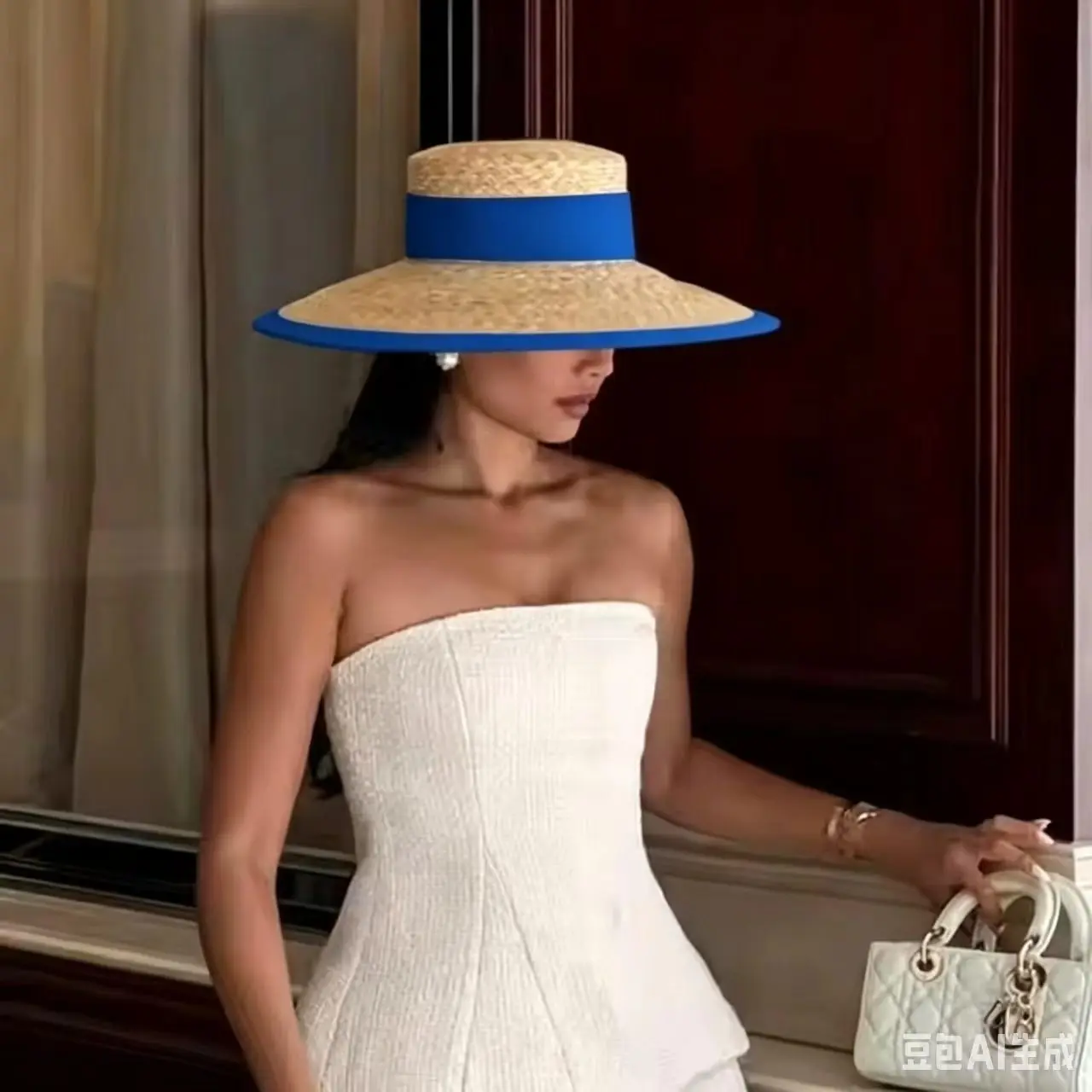 Nowy Królewski Niebieski Kapelusz Słomkowy Letni Kapelusz Francuski Elegancki Damski Kapelusz Przeciwsłoneczny na Plażę Kapelusz w Stylu Hepburn z Szerokim Rondem WOHS