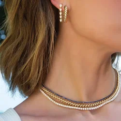 High Polished Fashion Women Jewelry Rope Chain Geometric Beaded Link Chain Earring Bracelet Necklace Set Fashion