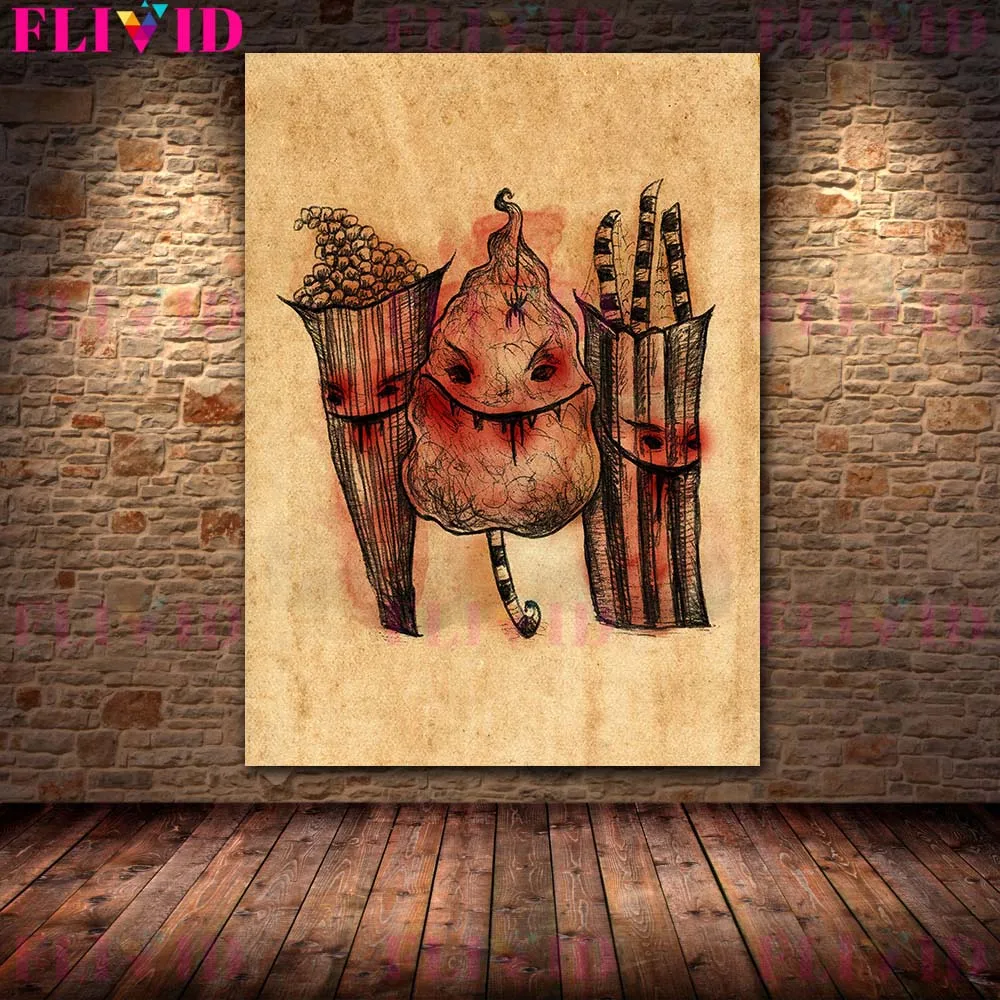 The Phantom Clown Of The Circus Vintage Wall Art Canvas Painting Mushroom Ghosts And Halloween Pumpkins Art Poster Print Decor