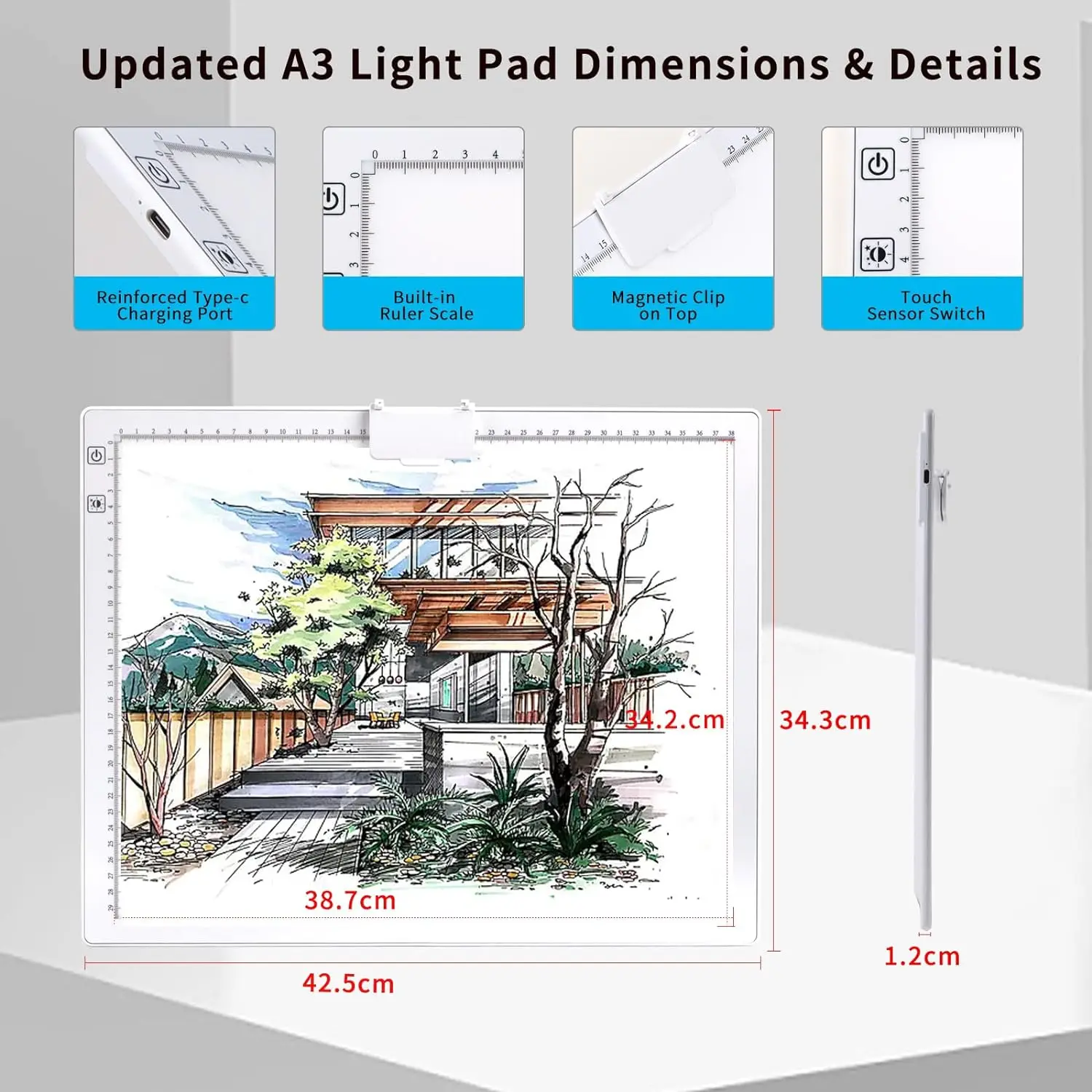 A3 diamond picture light box, with stand and top fixed shelf, can be 6 or infinite dimming, three color temperature adjustable