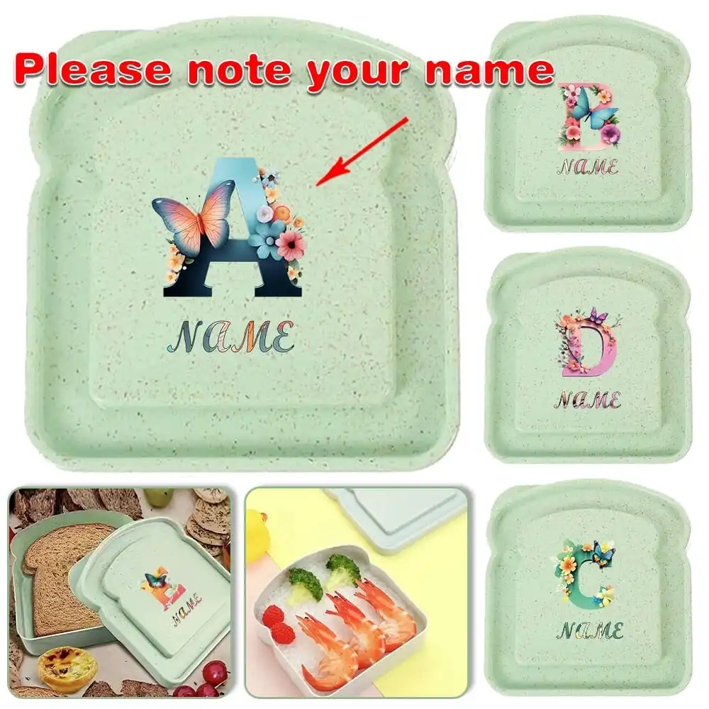 Customized Name Toast Box With Lid Lunch Bag Organizer Bread Bento Case Sandwich Portable Meal Accessories Breakfast Container