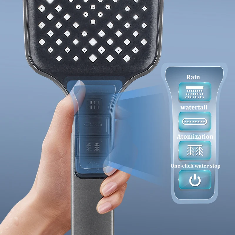 7 Modes Large Panel Shower Head Adjustable One Button Stop Bathroom High Pressure Water Saving Shower Set Bathroom Accessories view 4