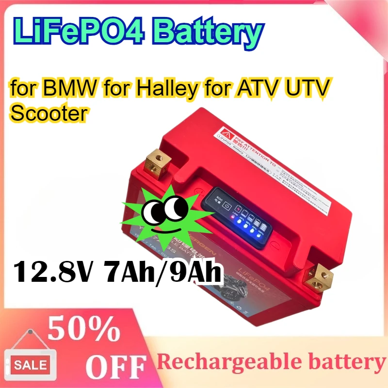 

12.8V 7Ah/9Ah Motorcycle Battery LiFePO4 LithiumIron Phosphate Built in BMS CCA 300A 400A for BMW for Halley for ATV UTV Scooter