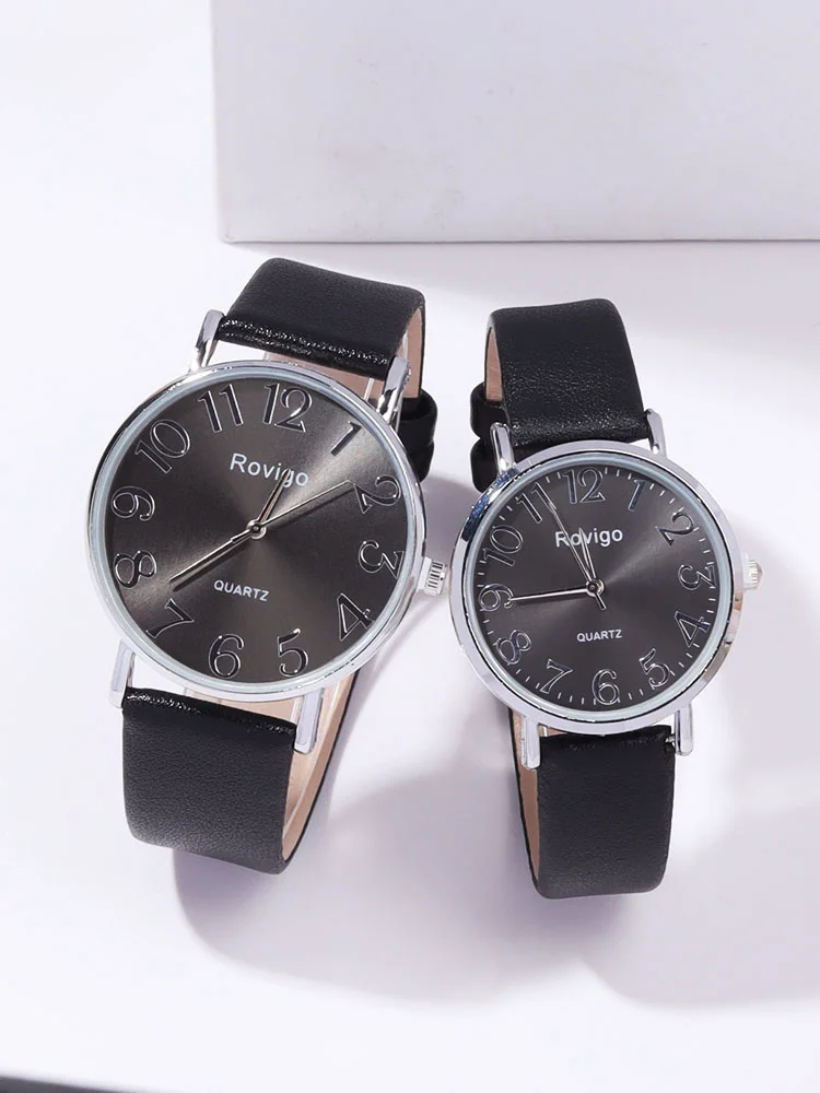 4pcs Minimalist Couple Watches for Male and Female Students, Digital Side Casual Fashion Versatile Quartz Watch, Couple Bracelet