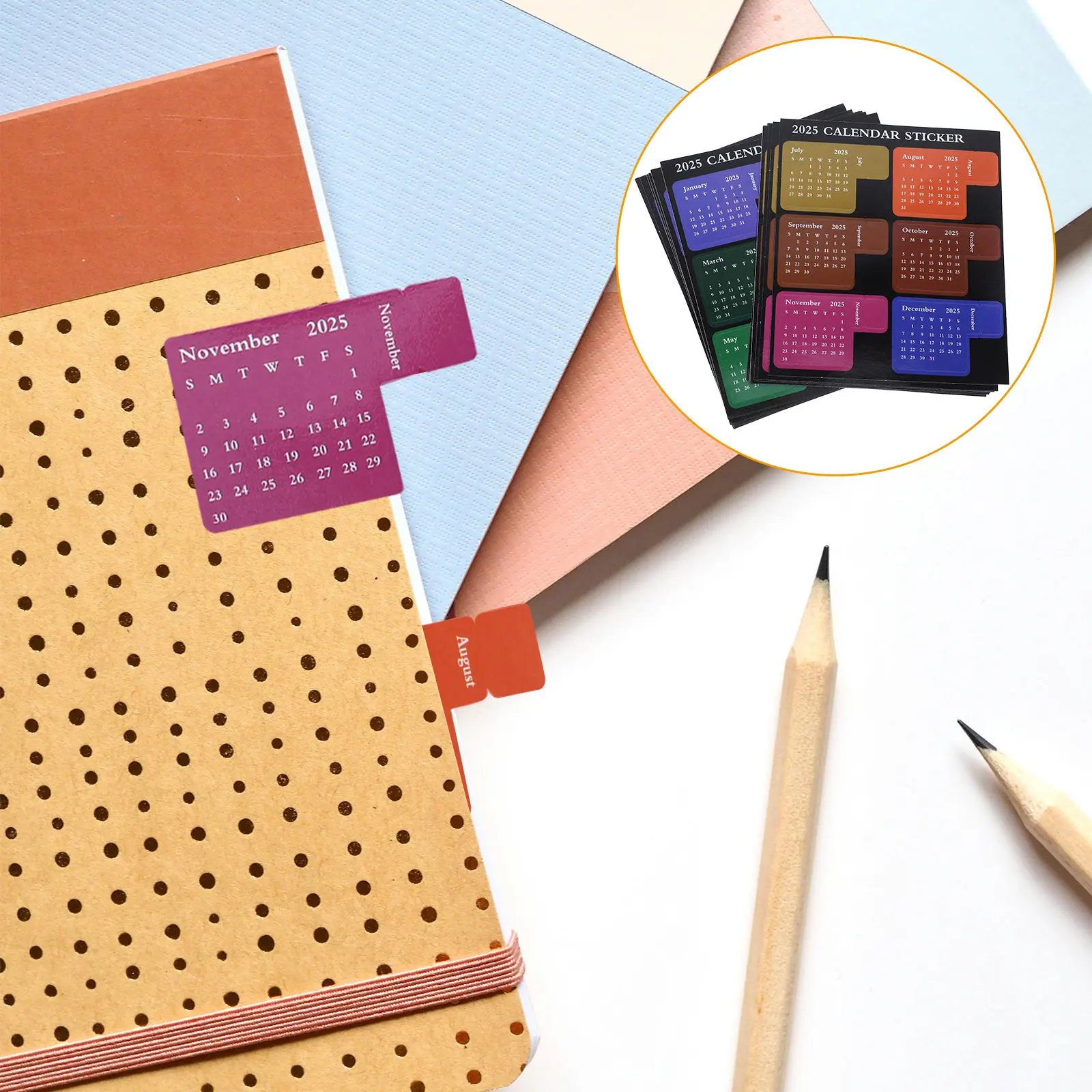 

12 листов многофункциональных календарных наклеек-закладок для ежедневного использования, для блокнотов, ежедневников, планировщиков на 2025 год, для школы и офиса