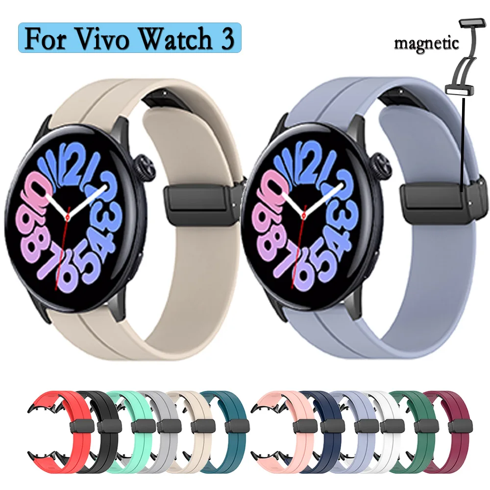 Black Magnetic Buckle Strap For Vivo Watch 3 Durable Sport Watchband High Quality Silicone Wristband Fashion