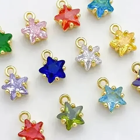 14K Gold Colored Pentagonal Star Zircon Pendant, Constellation Lucky Stone DIY Handmade Necklace Accessory Pendant L482