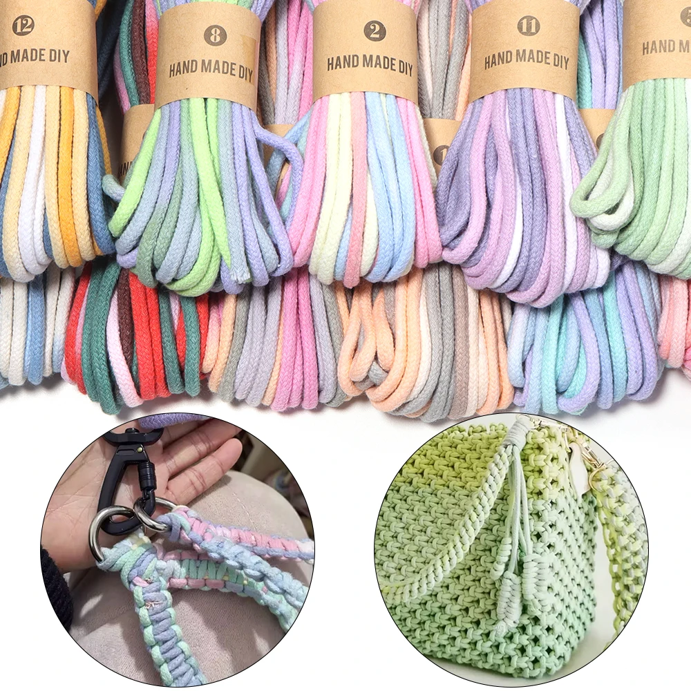 10 Yards 4 mm geflochtene Baumwollschnur mit Farbverlauf für Taschen, Kleidung, Heimtextilien, Dekoration, Telefon, Auto, Hängeseile, DIY-Nähzubehör – Detail 2