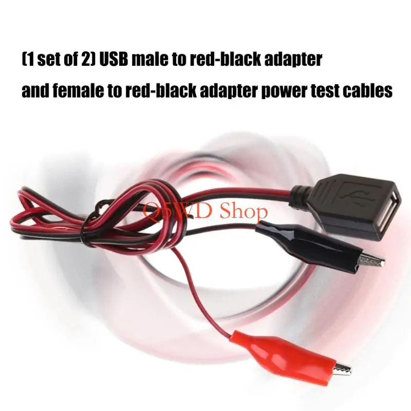 Q5WD 2pcs USB Male Female to Alligators Clip Test Cables for 5V Device Power Supply