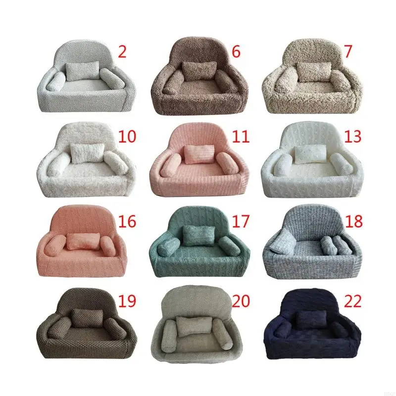 D5QF Frasnable Newborn Proploy Props Khaki Sofa for Baby Photoshoot Chair for Pictures DIY Cowboy Children