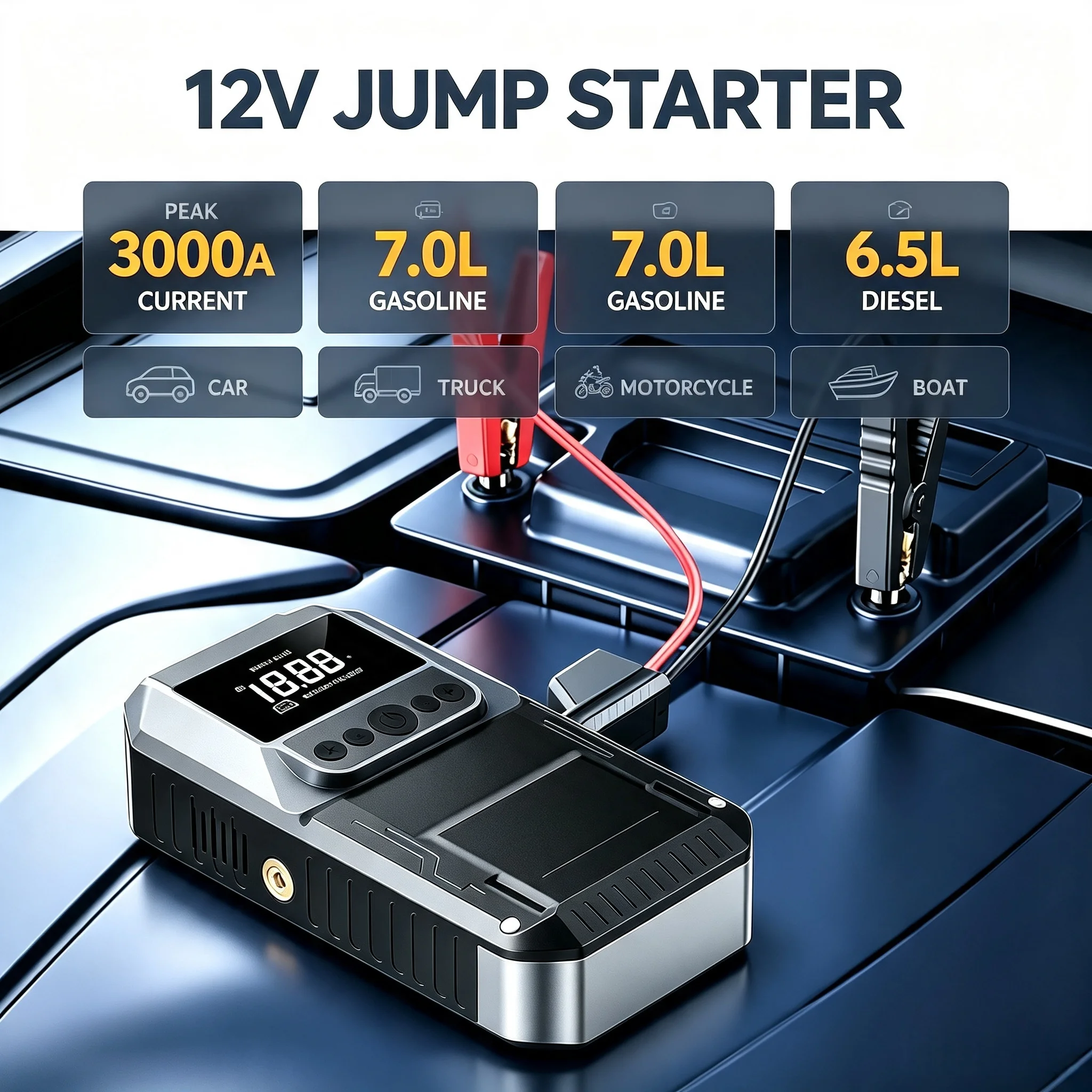 Car Jump Starter 5000A 150PSI Air Compressor 12V Battery Booster 99800mAh Portable Power Bank 10‑in‑1 Emergency Jump Starter Kit