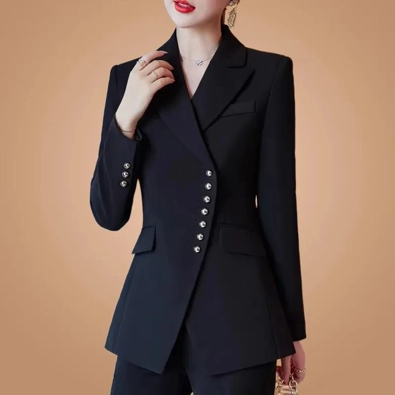 

Elegant Blazer for Women Office Fashion Long Sleeve Suits Solid Single Breasted Turn Down Collar 2025 New All Season Pant Suits