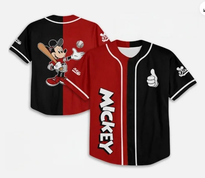 

2026 Бейсбольная куртка Disney Mickey Ski, футболка с короткими рукавами, стильная спортивная и повседневная одежда, летний дышащий топ для мужчин и женщин