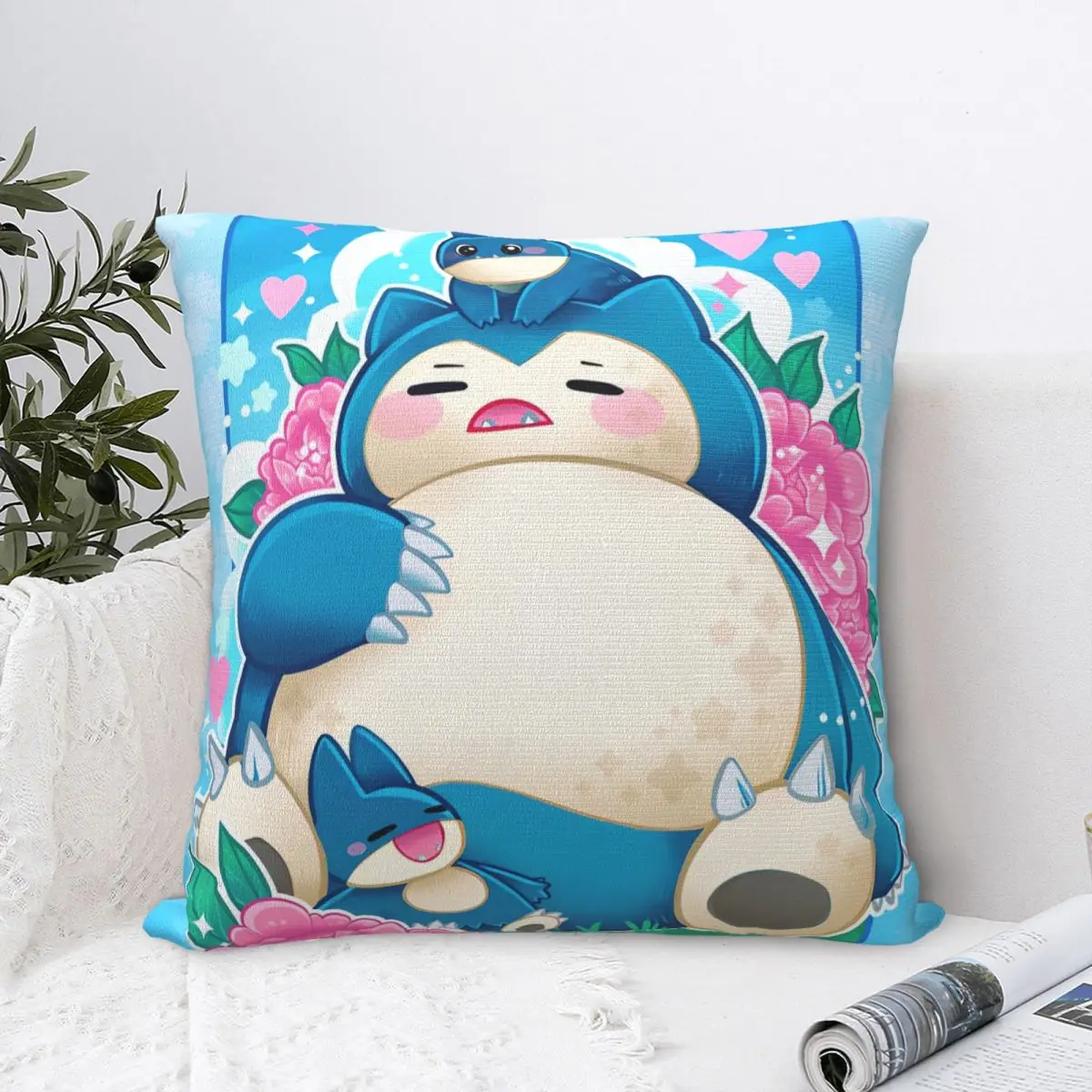 Pillow Case Snorlax Pokemon Soft Pillow Cover Novelty Cushion Cover Custom DIY Pillowcases For Office Car Home Decorative