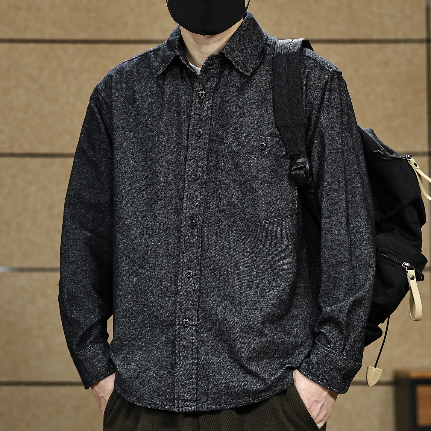 

High-end pure cotton long-sleeved shirt for trendy men, new spring and autumn casual shirt jacket, versatile top