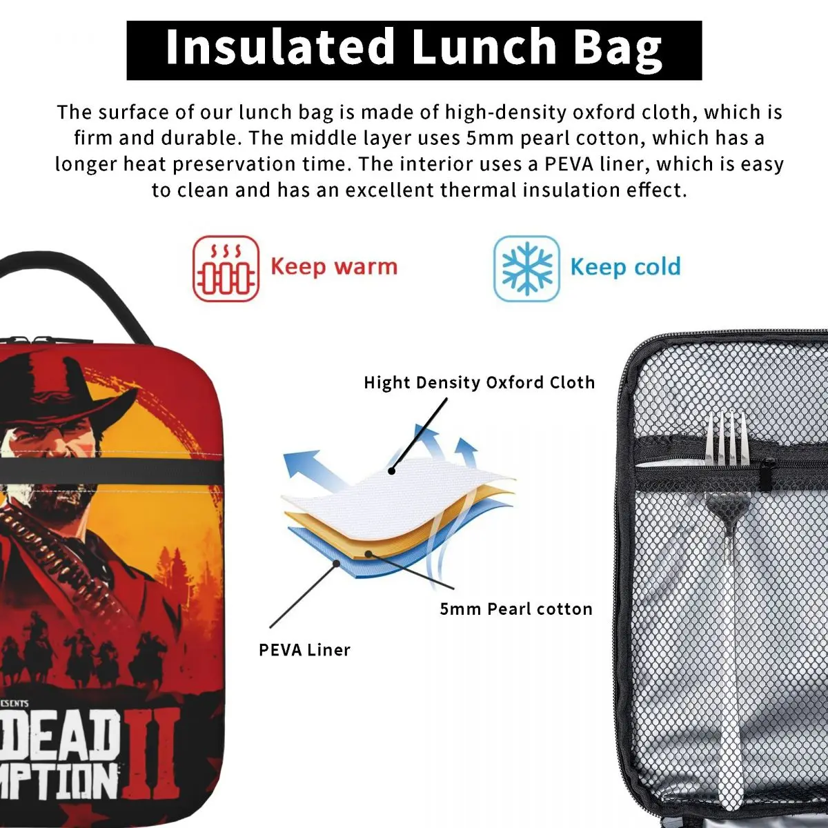 Redemptions Rockstar Games Insulated Lunch Bag Cooler Bag Lunch Container Cowboy Leakproof Tote Lunch Box Men Women Travel