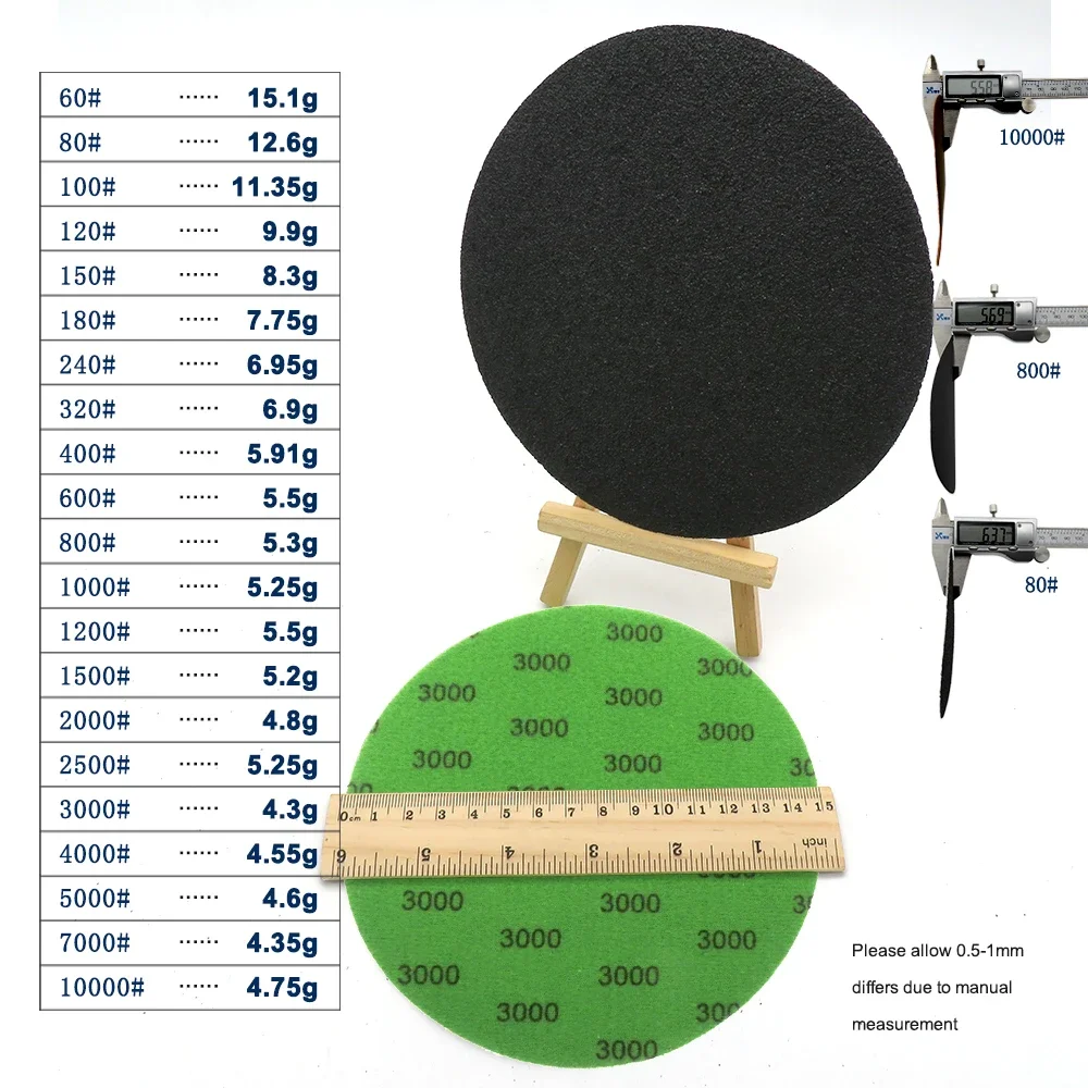 10 Stück 6 Zoll wasserdichte Klett-Schleifscheiben, Körnung 80–3000, Beflockungsschleifpapier, 150 mm, zum Polieren von Nass- und Trockenschleifern