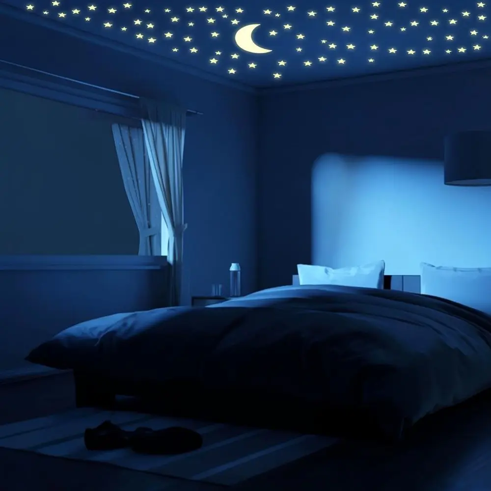 Luminous Stars Moon Wall Stickers For Kids Bedroom Decor Self Adhesive PVC Decals Realistic Night Glowing Interior Decor