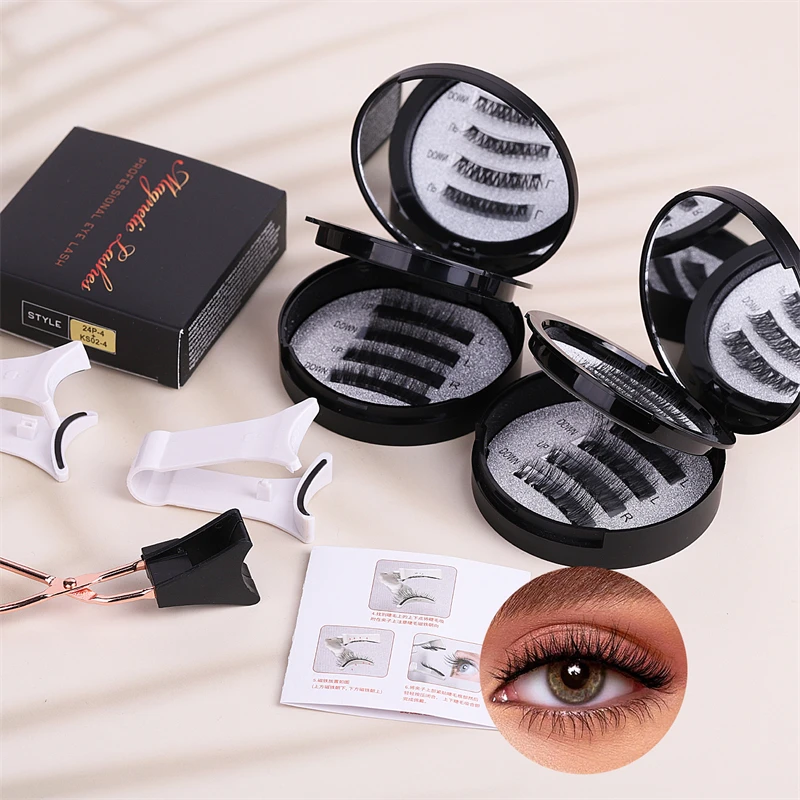 Amazon European and American Magnetic false eyelashes thick and powerful magnetic 2-pair black stem eyelash clips set