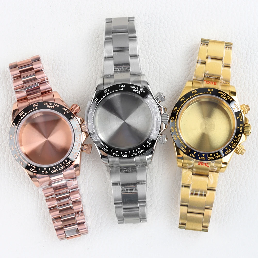 40mm VK63 Men's Case Ceramic Bezel Sapphire Glass Stainless Steel Bracelet For DAYTONA VK63 VK64 Quartz Movement 29mm Dial