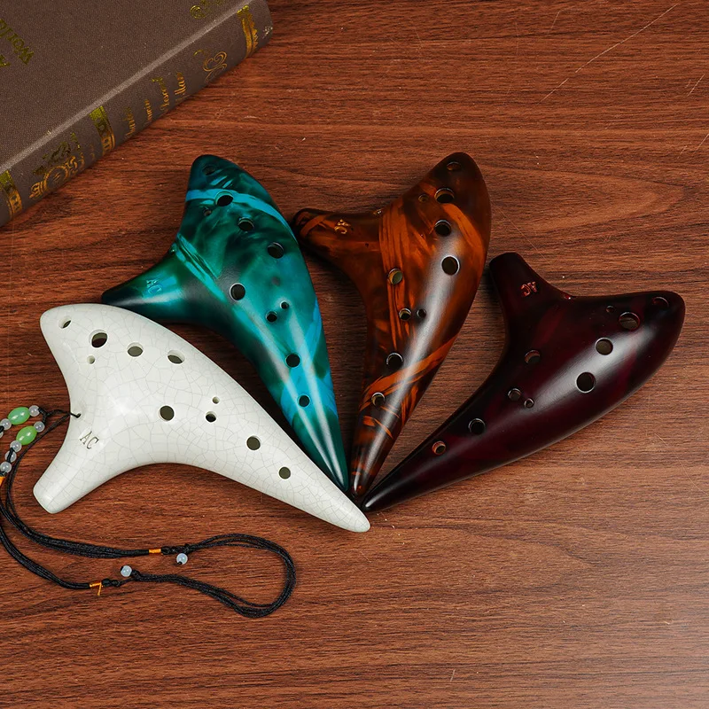 New Ocarina 12 Tones Alto C Ceramic Ocarina Musical Instrument with Song Book Neck String Neck Cord Carry Bag